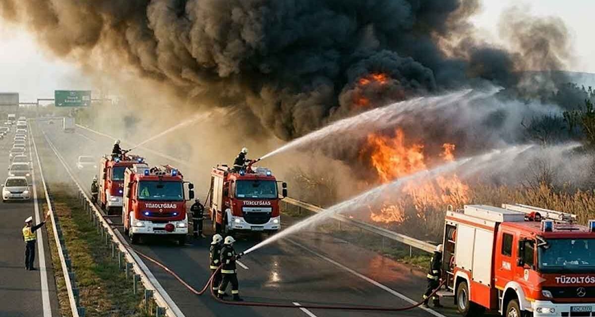 Több hektáron lángol a tarló Fonyódnál, sebességkorlátozást vezettek be az M7-esen